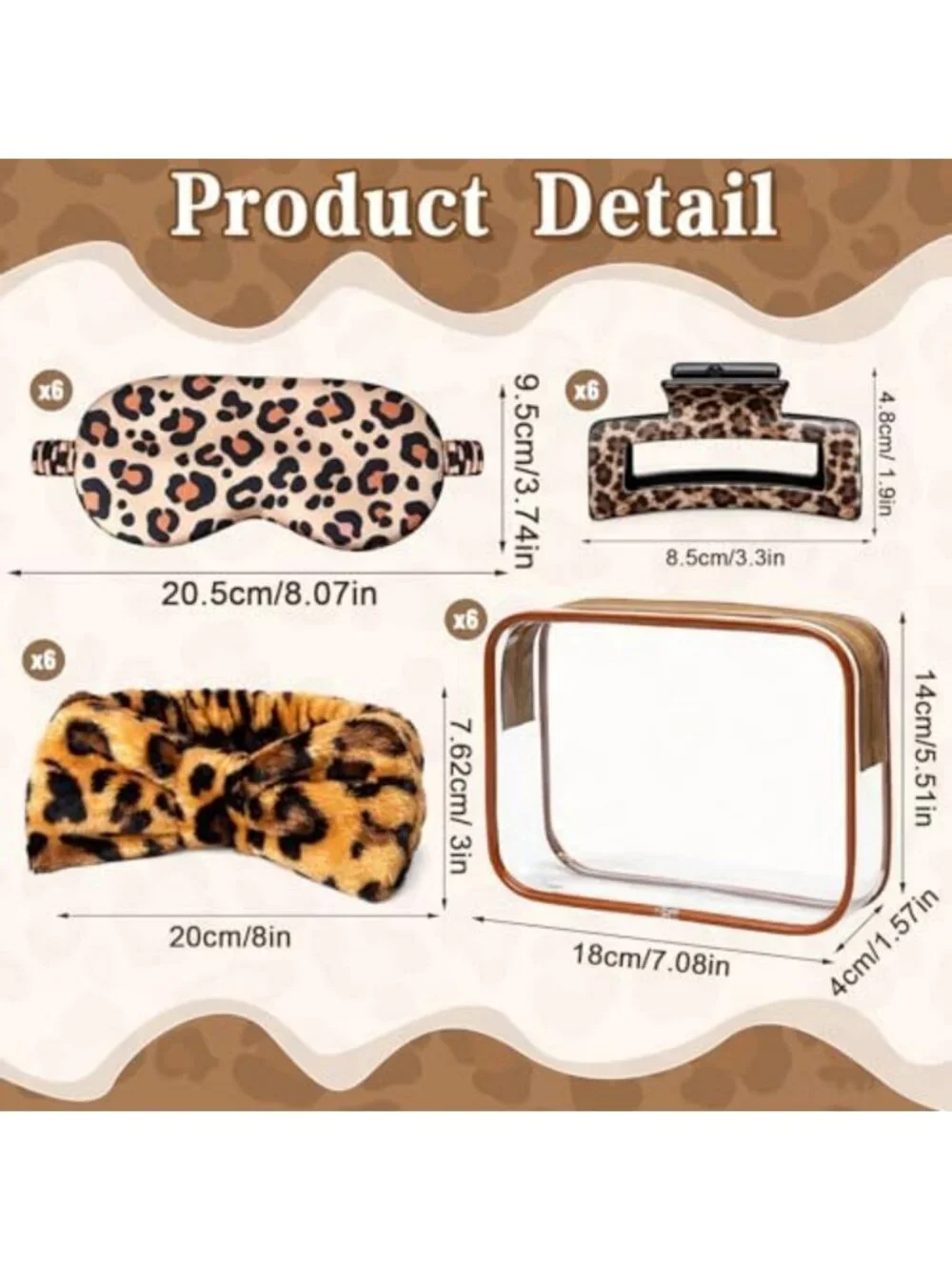 Cheetah Print Party Favors Set - Spa Headbands, Eye Masks, Claw Clips & Bags